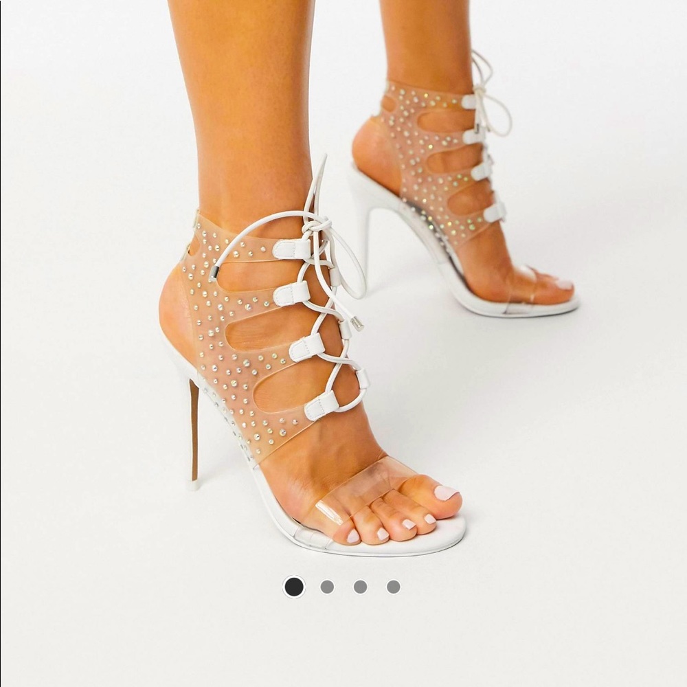 Clear Neat embellished ghillie heeled sandals
